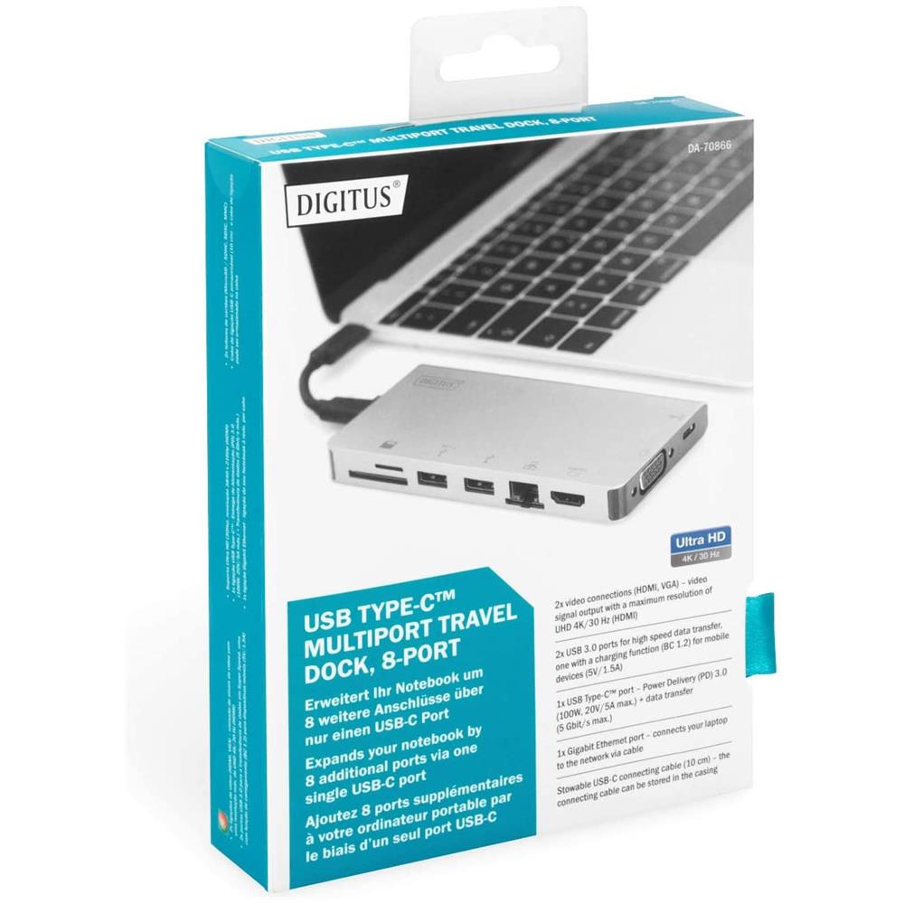 Docking Station da Viaggio Universale a 8 Porte USB-C 3.2 / 1x HDMI / VGA Colore Argento - Foto 9