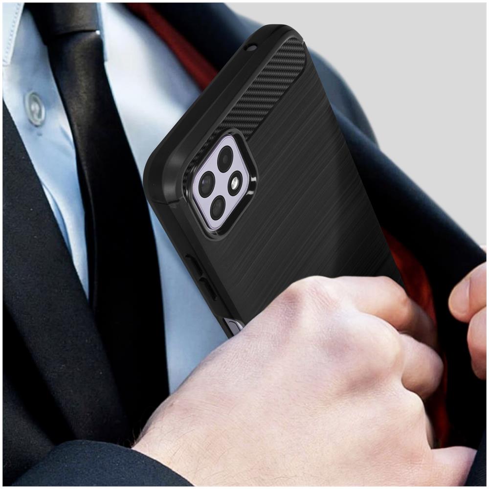Cover Samsung A22 5g Carbonio Effetto Metallo Spazzolato Nera - Foto 5
