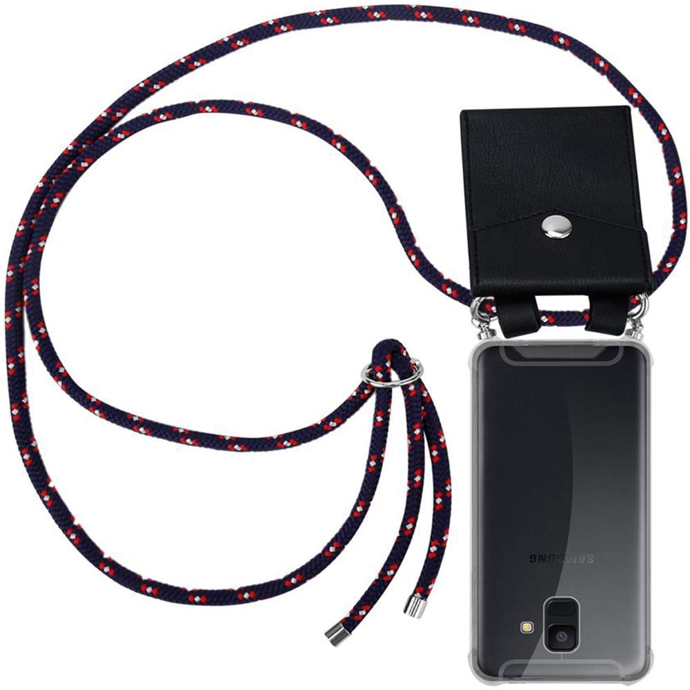 Catena Di Telefoni Cellulari Compatibile Con Samsung Galaxy A6 2018 In Blu Rosso Bianco À Pois - Coperchio Protettivo In Silicone Con Anelli D'argento, Cinturino In Corda E Custodia Staccabile - Foto 1