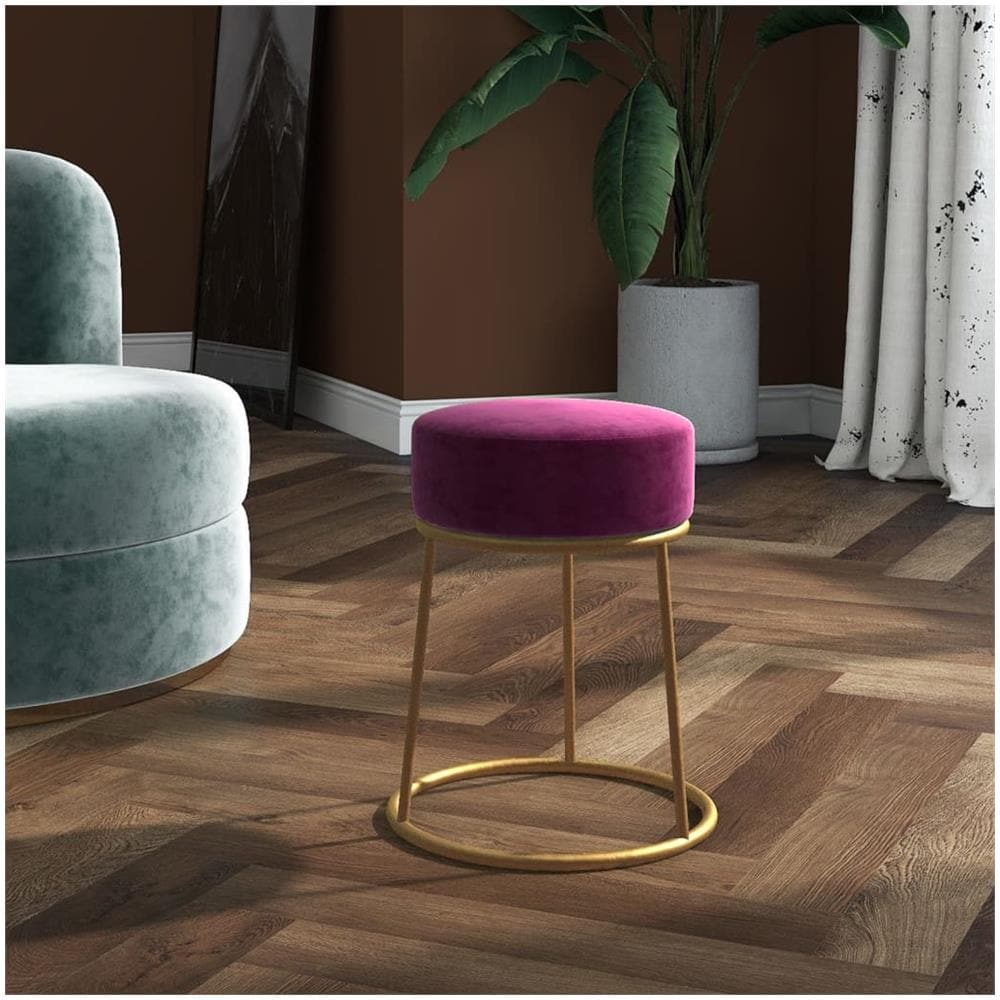 Sgabello Rotondo Viola In Velluto - Foto 1