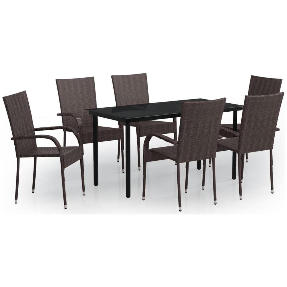 Set Da Pranzo Per Giardino 7 Pz Con Cuscini Marrone E Nero - Foto 2