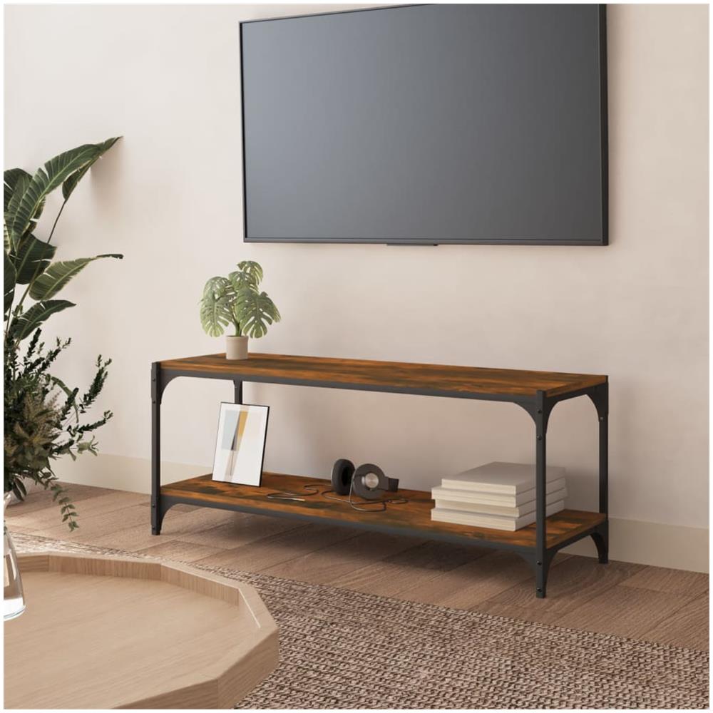 Mobile Tv Rovere Fumo 100x33x41 Cm Legno Multistrato E Acciaio - Foto 1