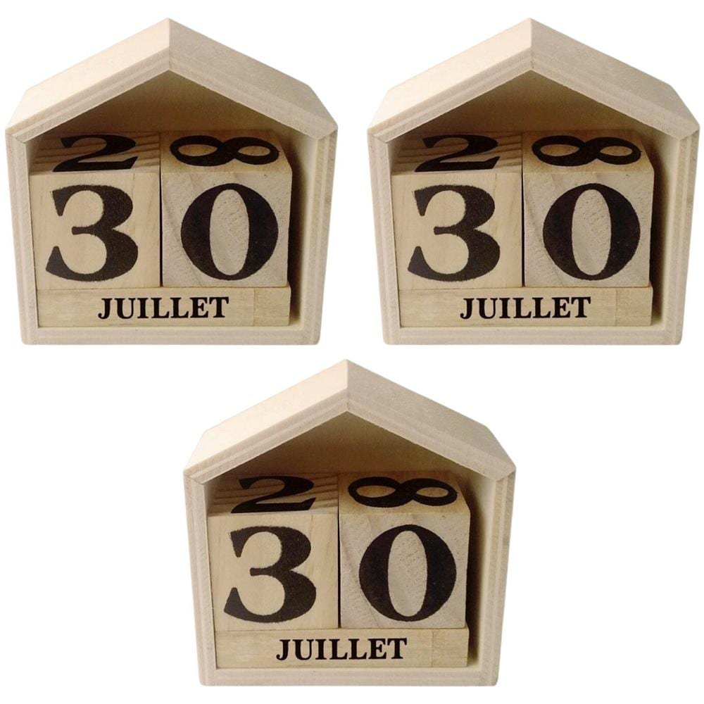 3 Calendari Perpetui Casa In Legno - 7,3 X 8 X 3,4 Cm - Foto 1