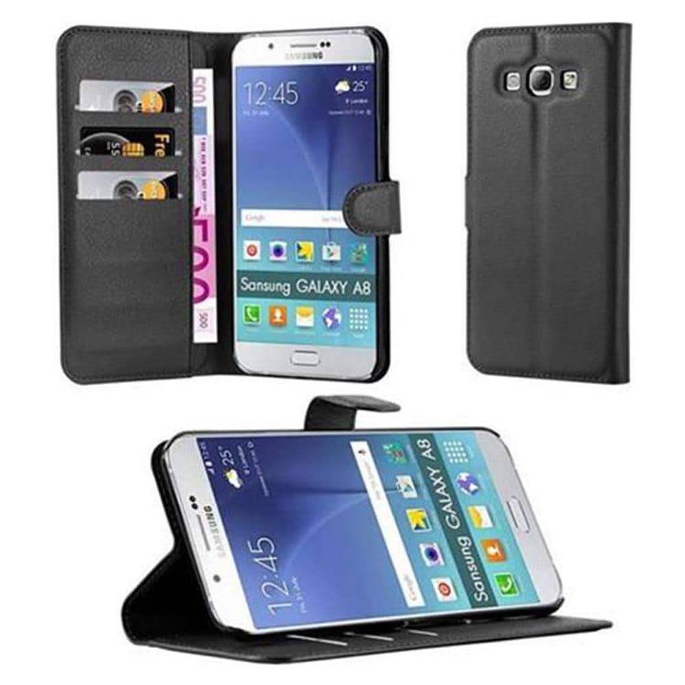 Custodia Compatibile Con Samsung Galaxy A8 2015 In Nero Carbone - Coperchio Protettiva Con Chiusura Magnetica, Funzione Stand E Tasca Per Le Carte - Foto 1