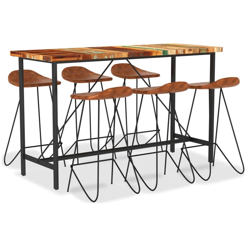 Set Da Bar 7 Pz In Legno Massello Di Recupero E Vera Pelle - Foto 1