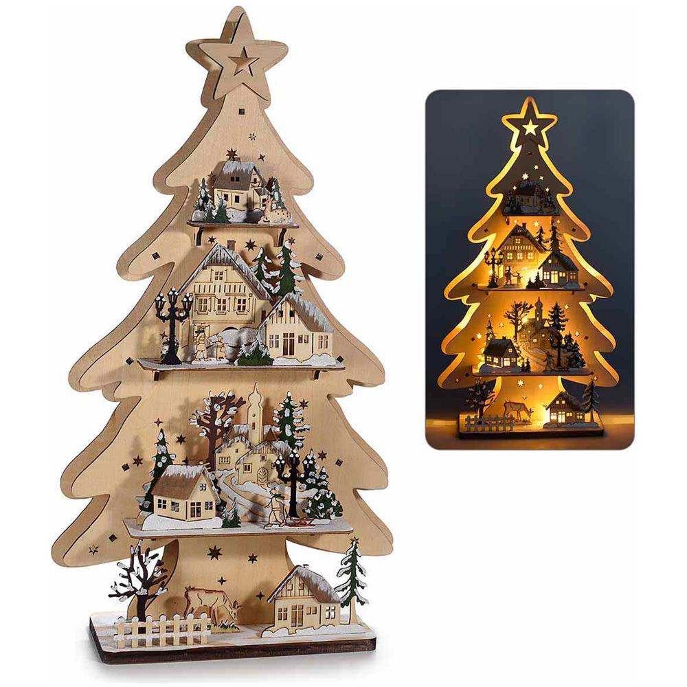 Albero Di Natale Da Tavolo In Legno Con Paesaggio Invernale E Luci Led Idea Regalo - Foto 1
