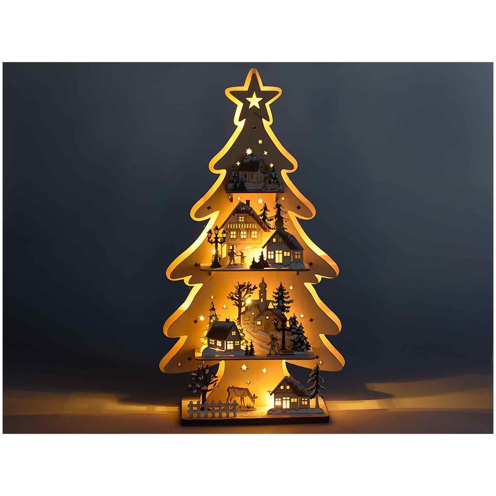 Albero Di Natale Da Tavolo In Legno Con Paesaggio Invernale E Luci Led Idea Regalo - Foto 3