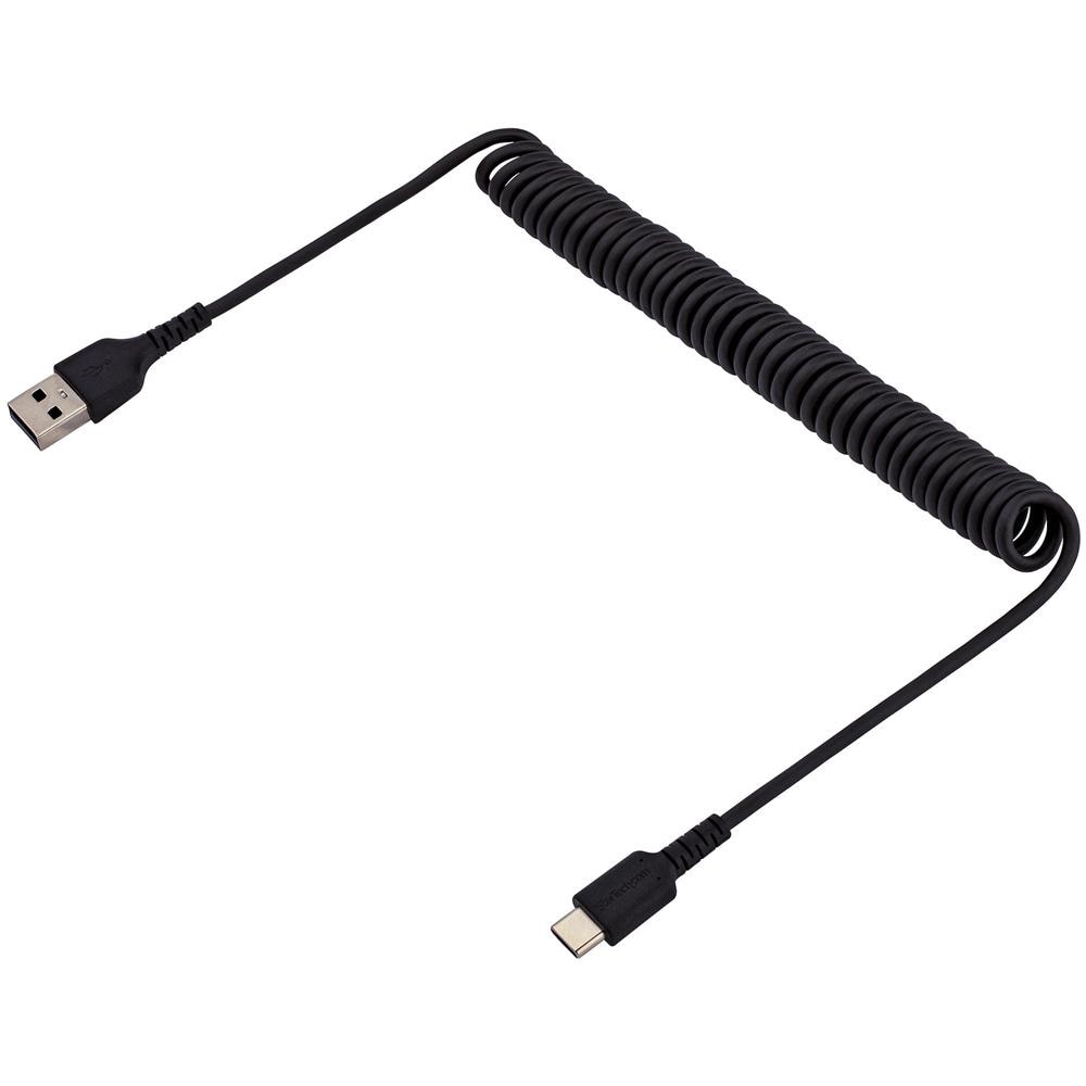 Cavo USB C Ricarica Veloce da 1m; Cavetto USB tipo C 2.0 Spiralato di Alimentazione e Sincronizzazione; Cavo Adattatore USB A a USB C in resistente Fibra Aramidica, Maschio-Maschio, TPE - Nero - Foto 2
