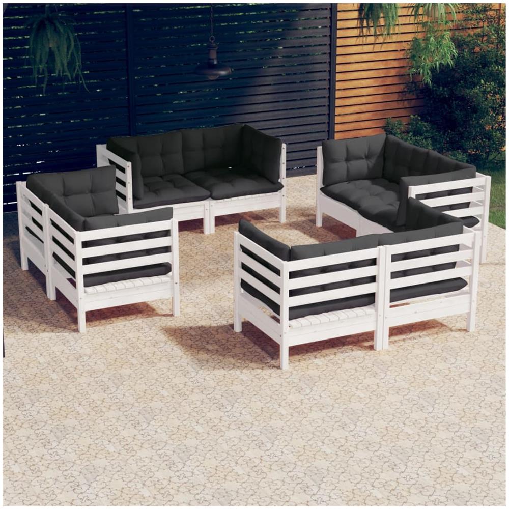 Set Divani Da Giardino 8 Pz E Cuscini Antracite Legno Di Pino - Foto 1