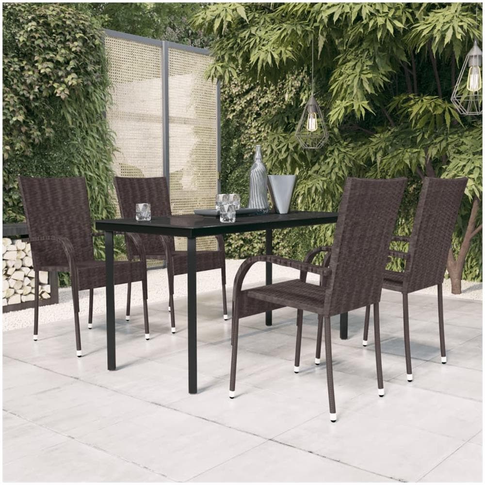 Set Da Pranzo Per Giardino 5 Pz Con Cuscini Marrone E Nero - Foto 1