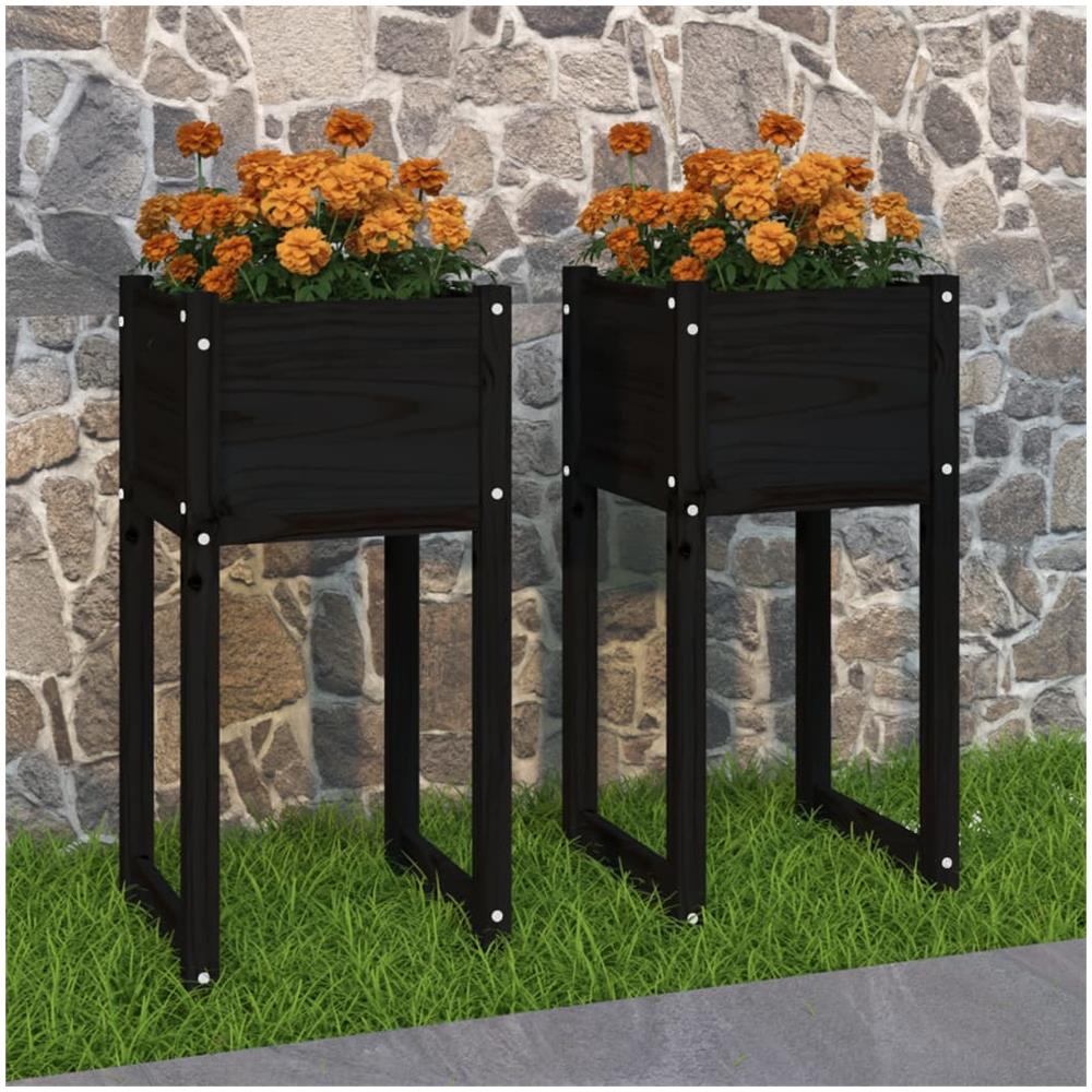 Fioriere 2 pz Nero 40x40x81 cm in Legno Massello di Pino - Foto 1