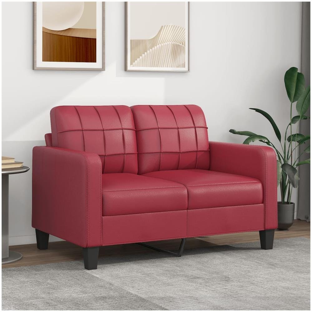 Divano A 2 Posti Rosso Vino 120 Cm In Similpelle - Foto 1