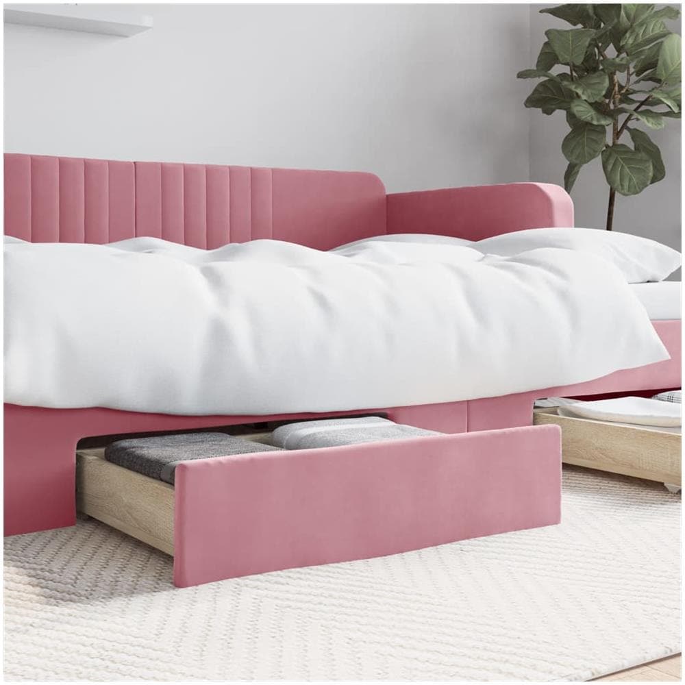 Cassetti Da Letto 2pz Rosa In Legno Multistrato E Velluto - Foto 1