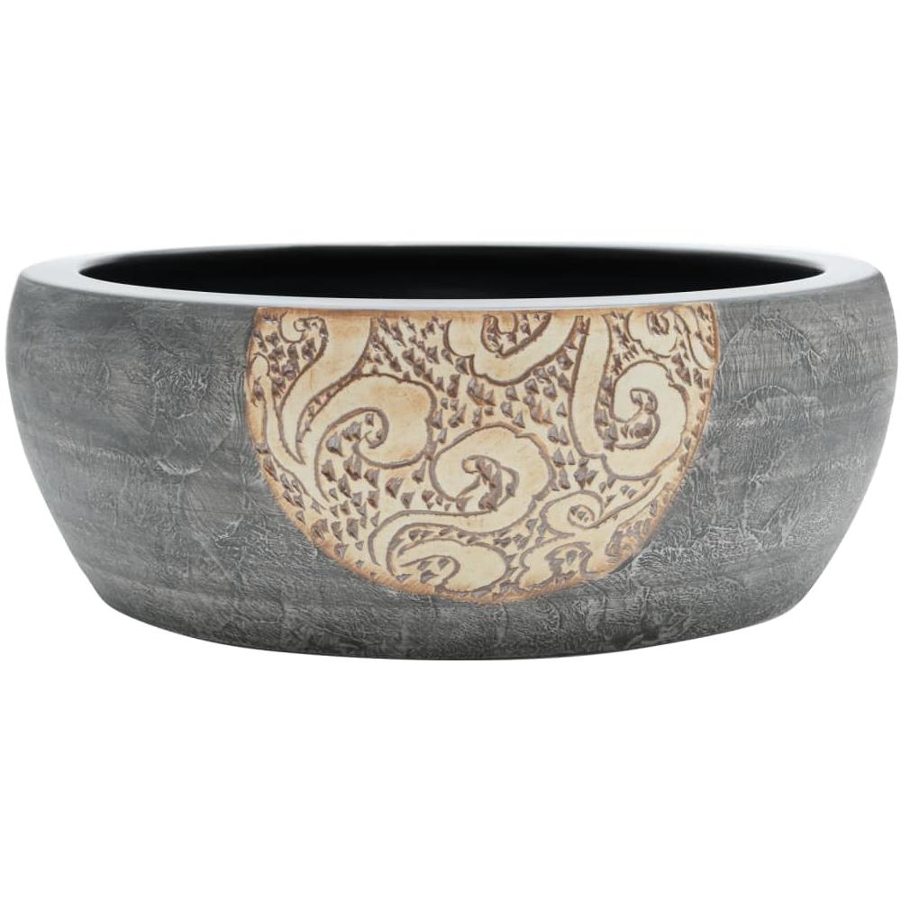 Lavabo Da Appoggio Nero E Marrone Rotondo F41x14 Cm Ceramica - Foto 2