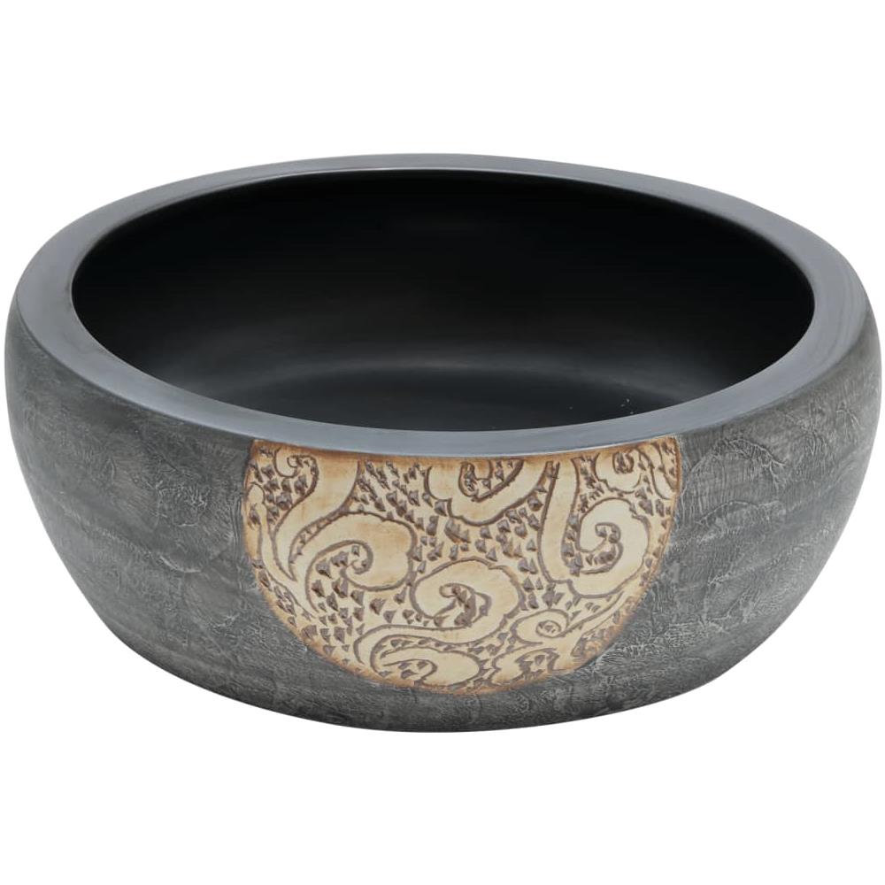 Lavabo Da Appoggio Nero E Marrone Rotondo F41x14 Cm Ceramica - Foto 3