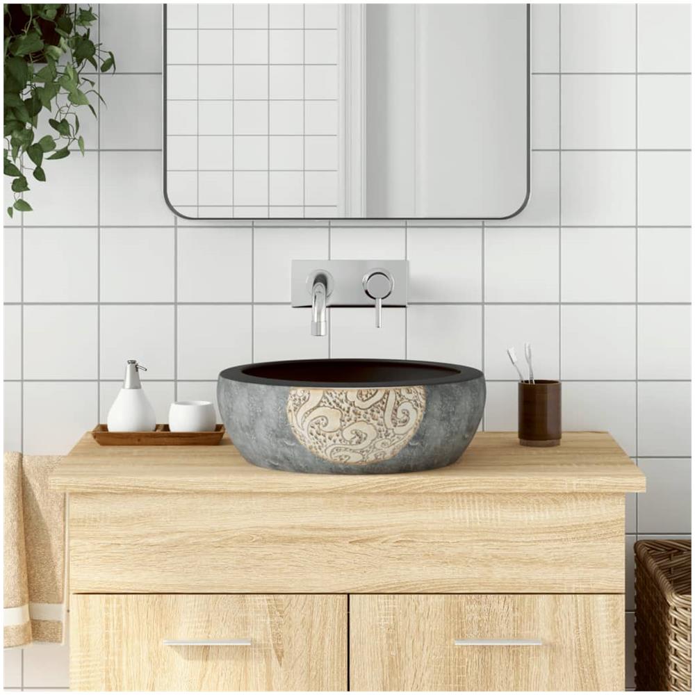 Lavabo Da Appoggio Nero E Marrone Rotondo F41x14 Cm Ceramica - Foto 1