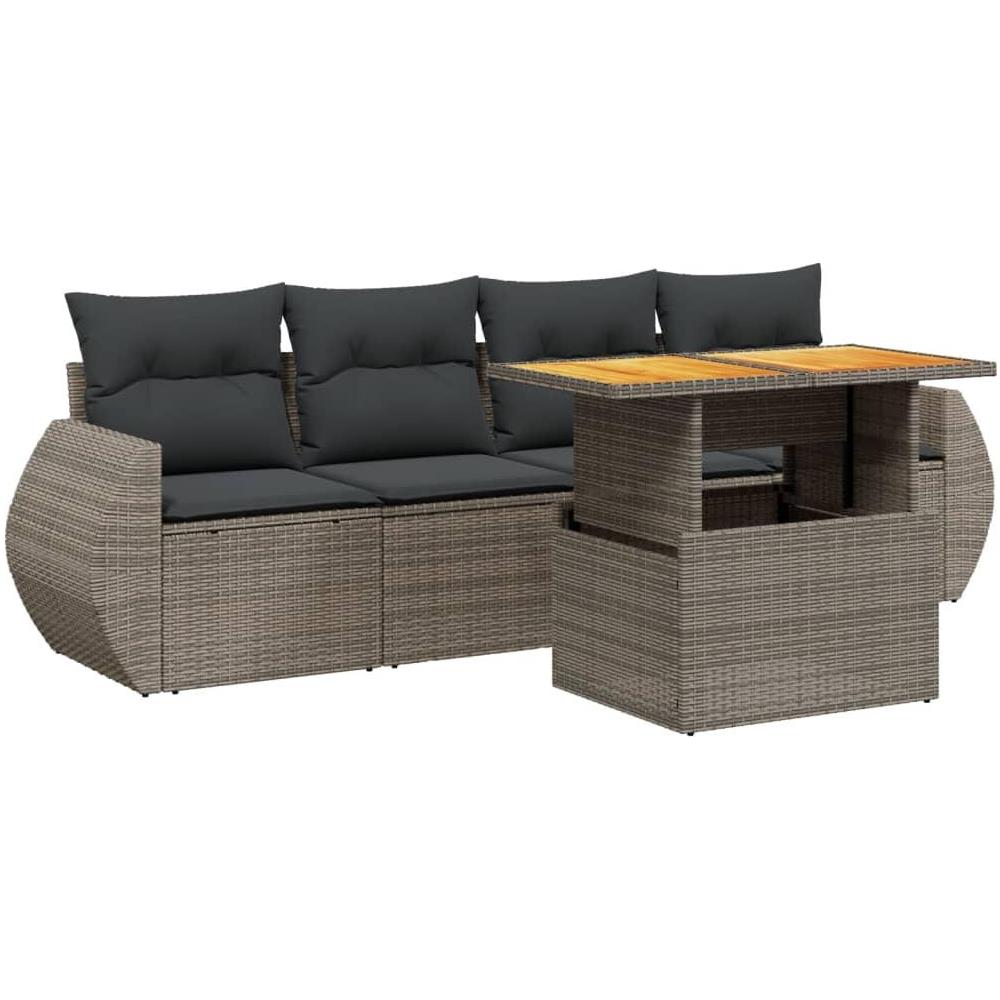 Set Divano da Giardino 5 pz con Cuscini Grigio in Polyrattan - Foto 1