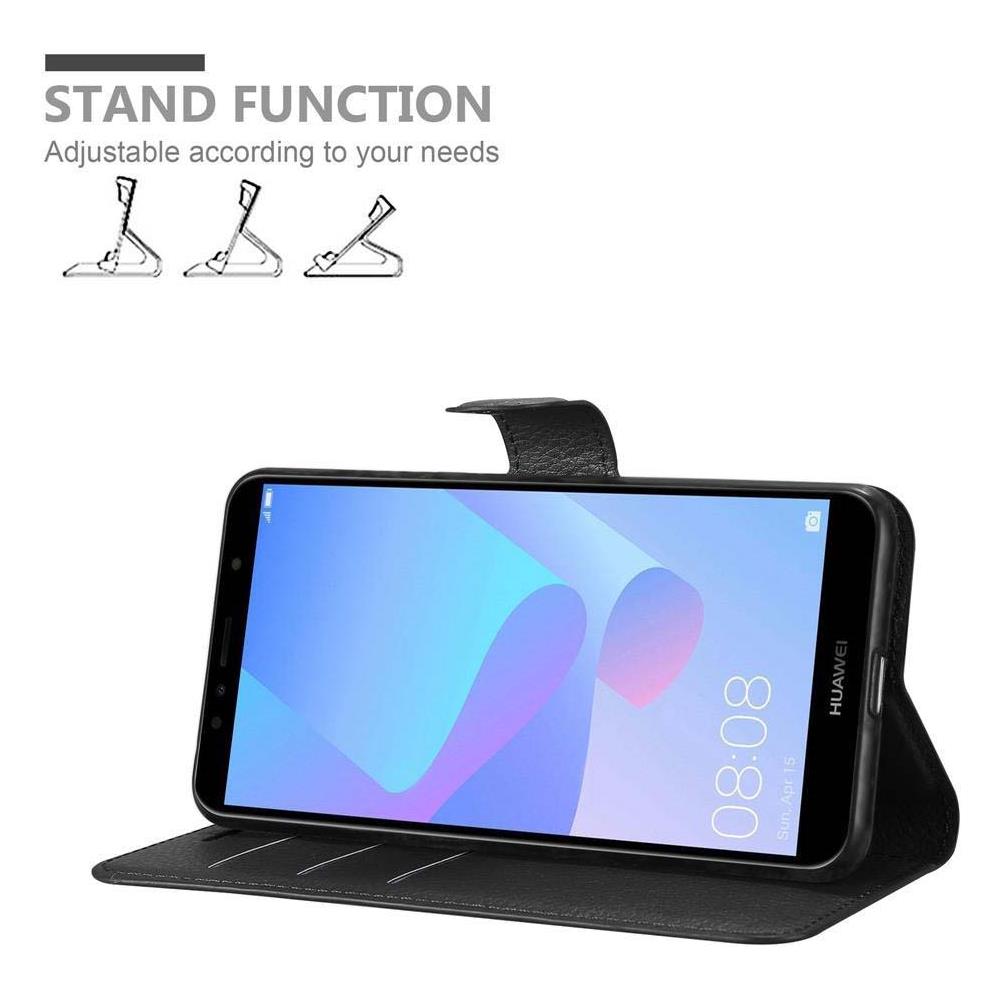 Custodia Compatibile Con Huawei Y6 Prime In Nero Carbone - Coperchio Protettiva Con Chiusura Magnetica, Funzione Stand E Tasca Per Le Carte - Foto 2