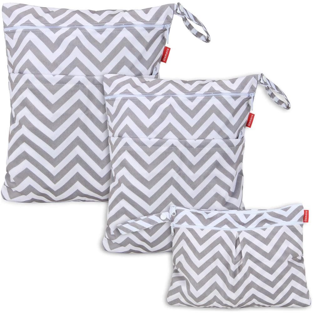 3pcs Dry Bag Pacchetto Wet Per Pannolini Di Stoffa Pannolino Bag Daycare Dellorganizzatore Del Sacchetto Grigio Chevron - Foto 1