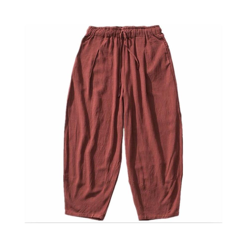 SLOWMOOSE - Pantaloni Larghi Da Uomo, Pantaloni Larghi In Lino Di Cotone [  giuggiola Rossa / M] - ePRICE