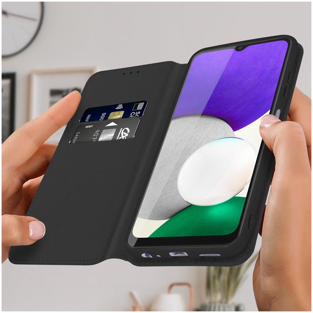 Custodia Samsung Galaxy A22 5g Portafoglio Funzione Supporto Video Nera - Foto 5