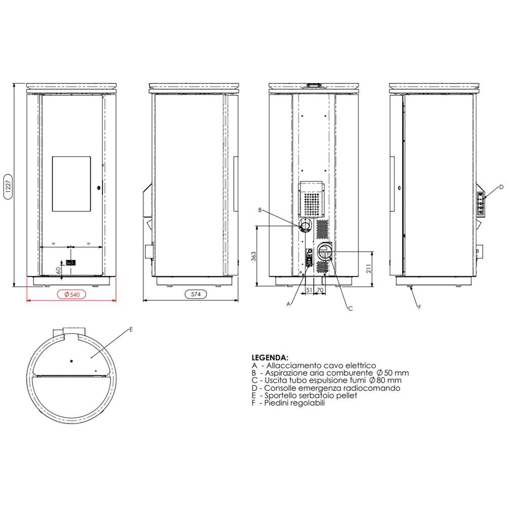 Stufa a Pellet ELEGANT ERMETICA LA12178Y Potenza termica nominale 8.2 kW Volume riscaldabile 232 mc Colore Corten - Foto 2