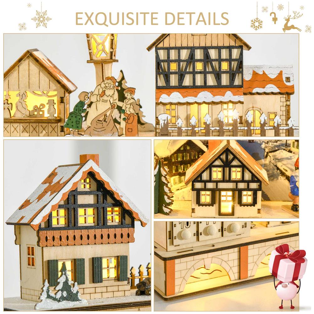 Calendario Dell'avvento In Legno Con 24 Cassetti Decorazione Con Villaggio Di Natale E Luci, 44x10x37cm - Legno - Foto 8