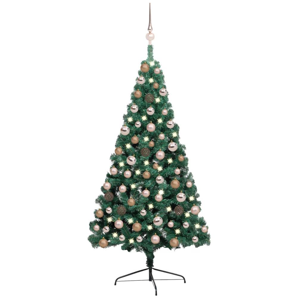 Set Albero Natale Artificiale a Metà LED e Palline Verde 120 cm - Foto 1