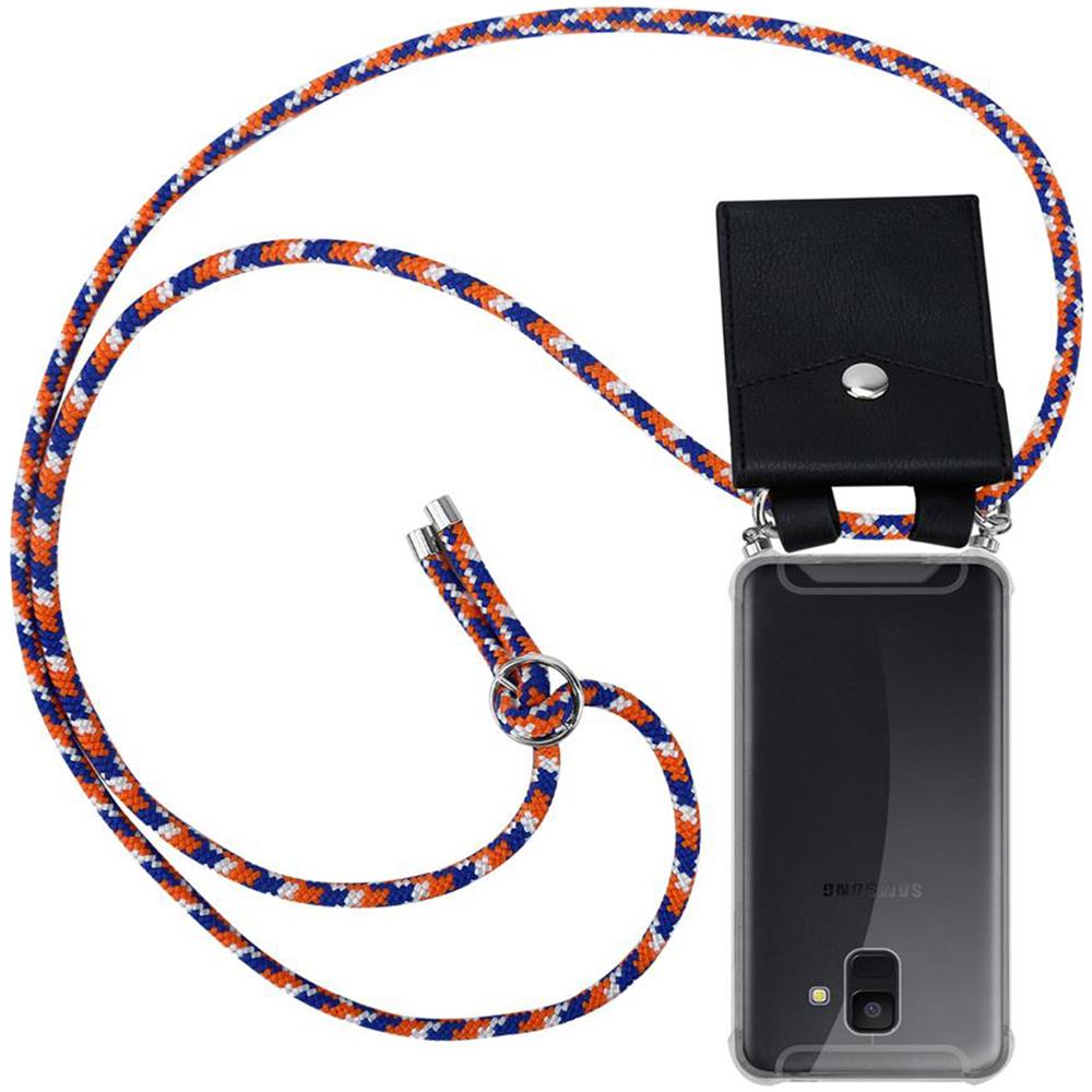 Catena Di Telefoni Cellulari Compatibile Con Samsung Galaxy A6 2018 In Arancio Blu Bianco - Coperchio Protettivo In Silicone Con Anelli D'argento, Cinturino In Corda E Custodia Staccabile - Foto 1