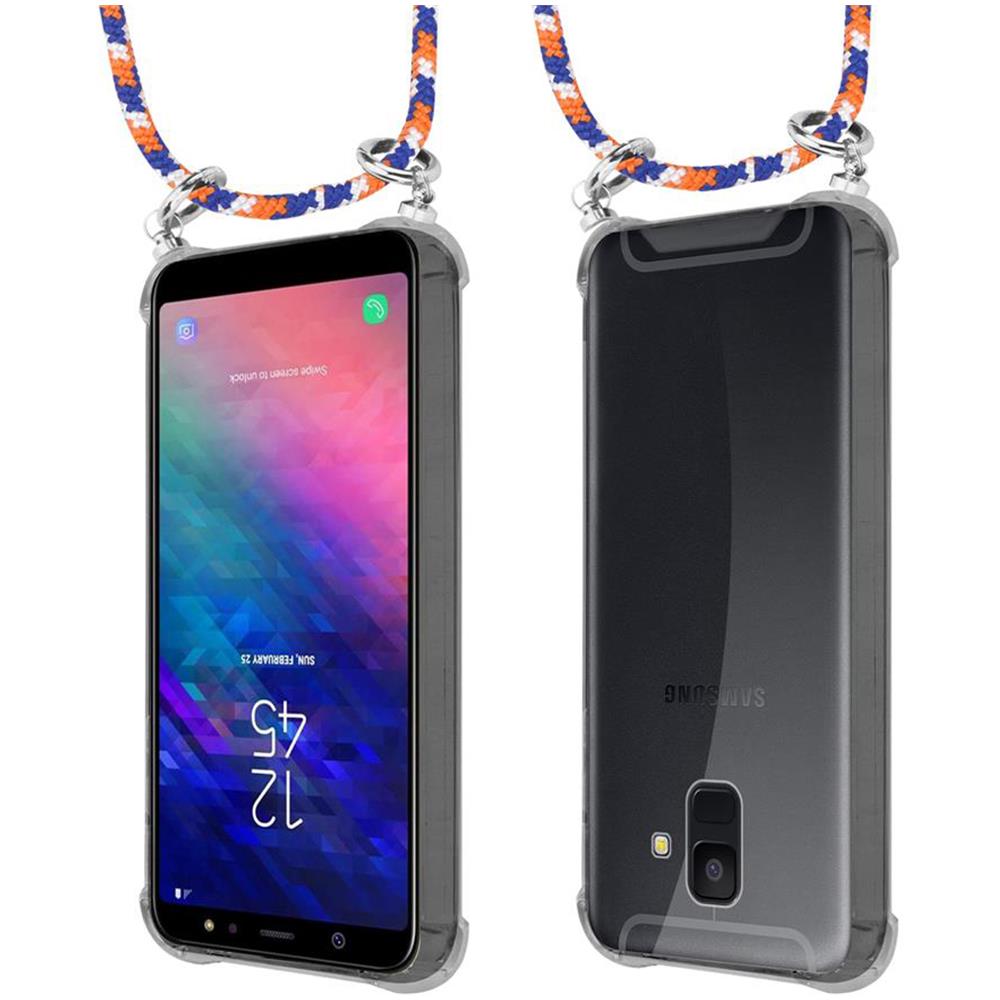 Catena Di Telefoni Cellulari Compatibile Con Samsung Galaxy A6 2018 In Arancio Blu Bianco - Coperchio Protettivo In Silicone Con Anelli D'argento, Cinturino In Corda E Custodia Staccabile - Foto 8