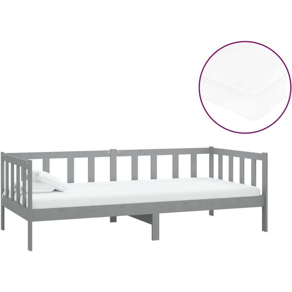 Divano Letto Con Materasso 90x200 Cm Grigio In Massello Di Pino - Foto 2