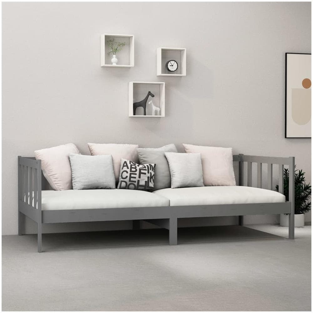 Divano Letto Con Materasso 90x200 Cm Grigio In Massello Di Pino - Foto 3