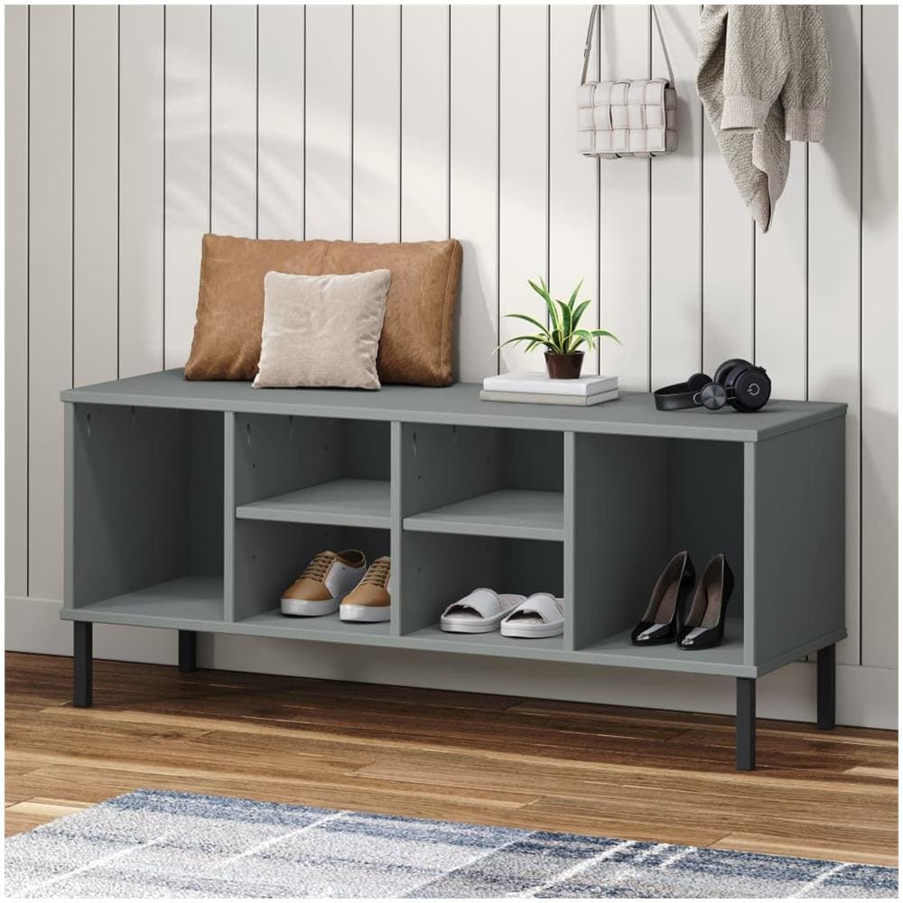 Scarpiera Gambe Metallo Grigio 106x35x45cm Legno Massello Oslo - Foto 1