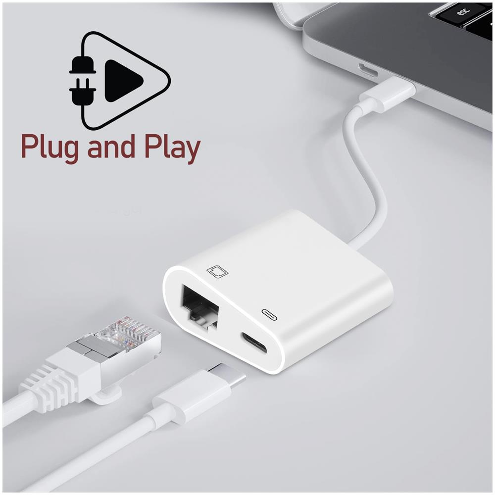 Adattatore Usb-c A Ethernet + Usb-c Carica E Connessione Internet Stabile Bianco - Foto 2