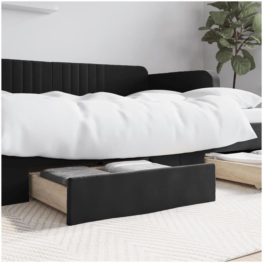 Cassetti Da Letto 2pz Neri In Legno Multistrato E Velluto - Foto 1