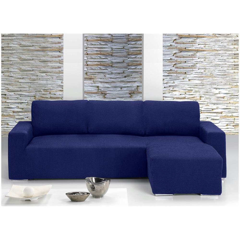Copridivano Con Penisola Chaise Longue Tinta Unita Blu Mod Capri Destra Blu - Foto 1