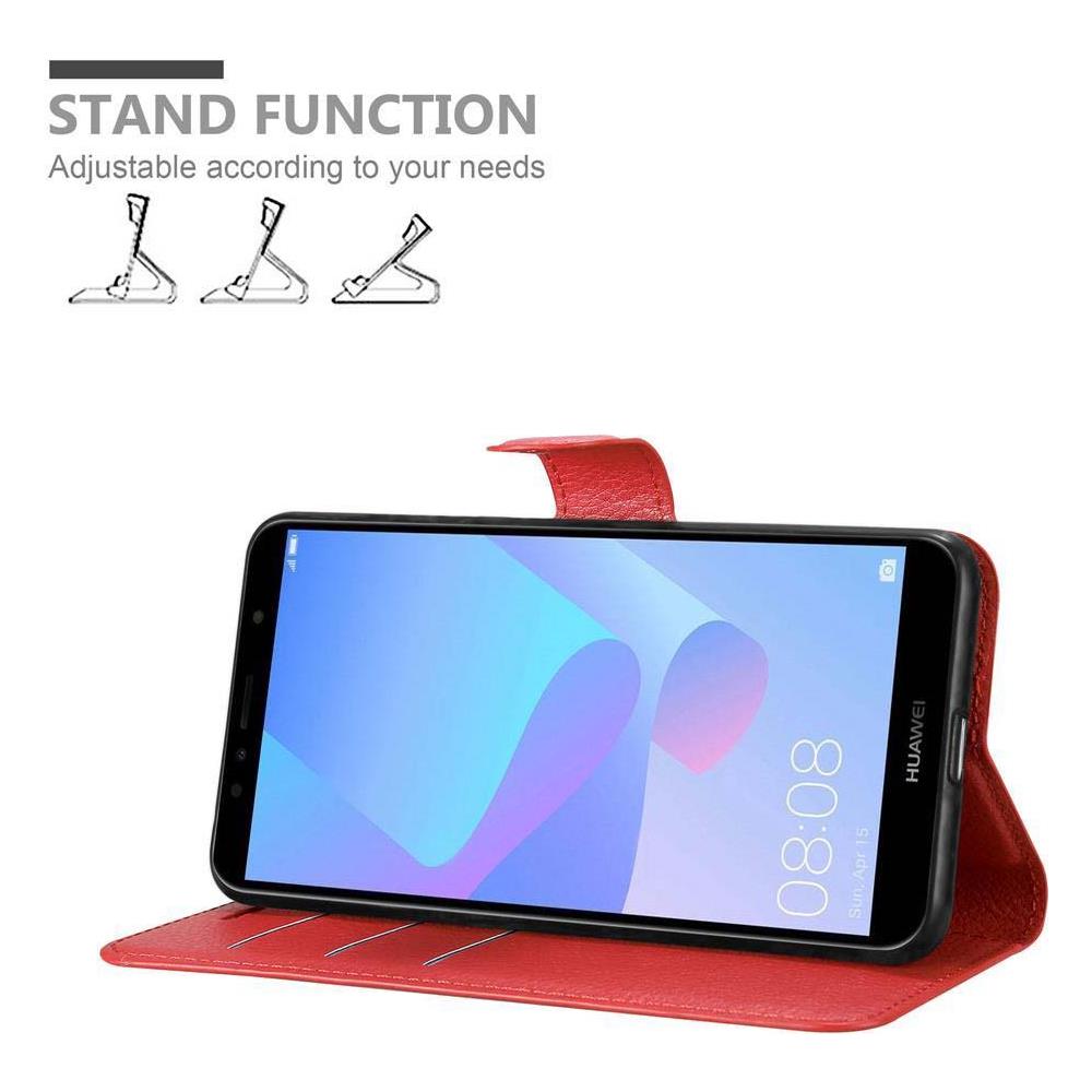 Custodia Compatibile Con Huawei Y6 Prime In Rosso Carminio - Coperchio Protettiva Con Chiusura Magnetica, Funzione Stand E Tasca Per Le Carte - Foto 2