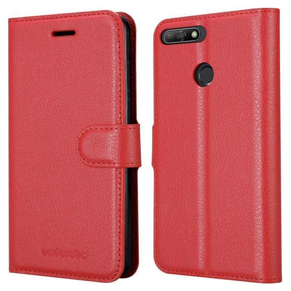 Custodia Compatibile Con Huawei Y6 Prime In Rosso Carminio - Coperchio Protettiva Con Chiusura Magnetica, Funzione Stand E Tasca Per Le Carte - Foto 8
