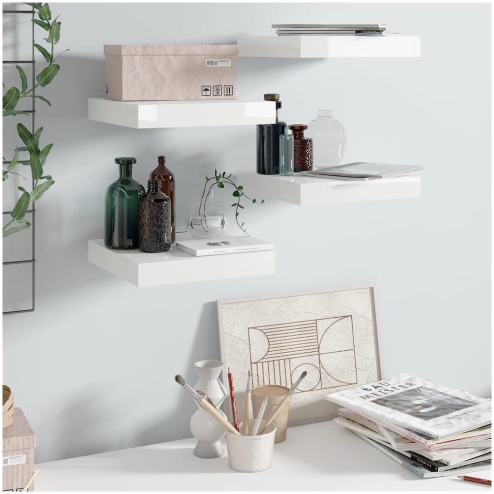Scaffali A Parete 4 Pz Bianco Lucido 23x23,5x3,8 Cm In Mdf - Foto 1