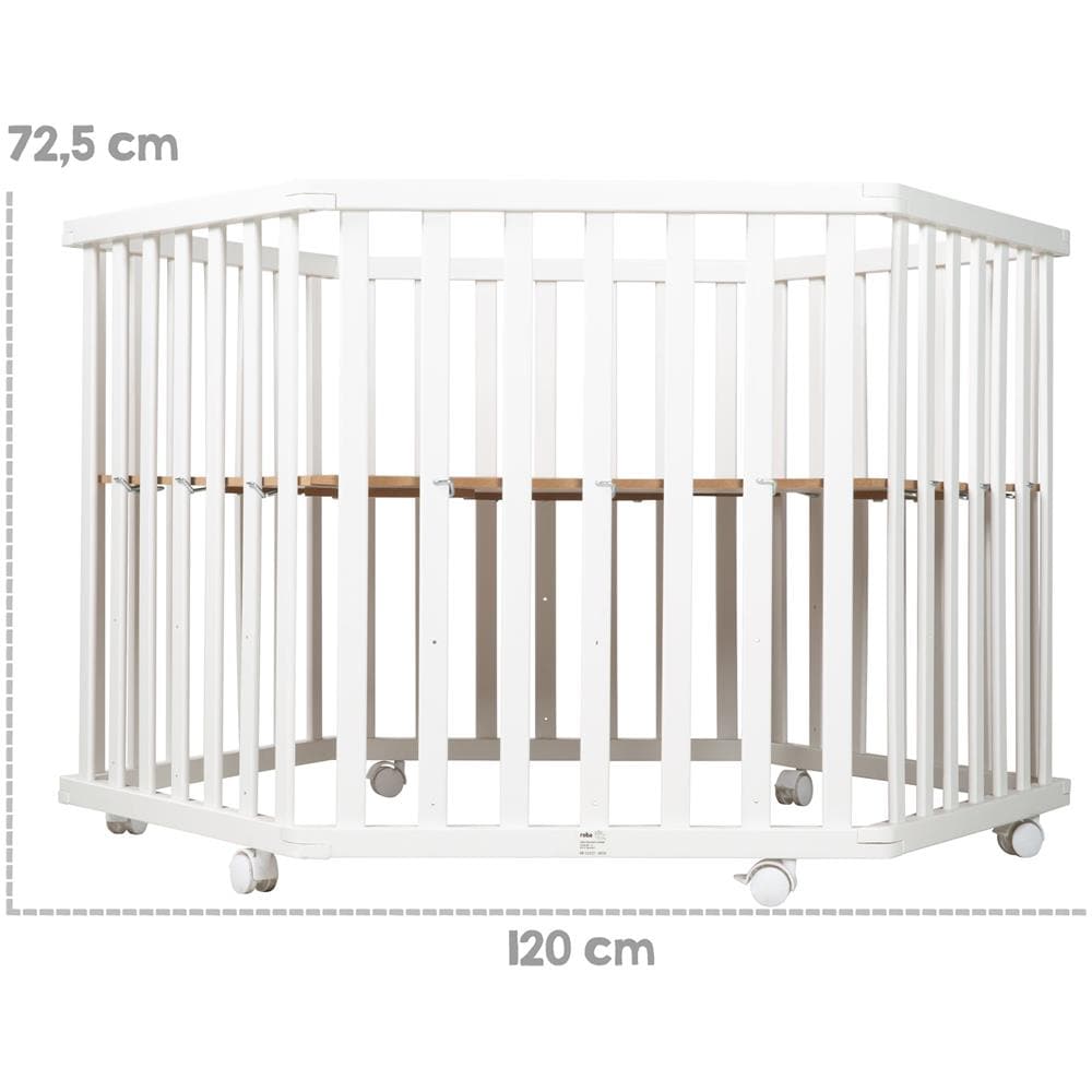 Box Per Bambini ""fox E Bunny"", Esagonale, Box Sicuro Incl. Cuscinetti Di Protezione E Ruote, Legno Bianco - Foto 2