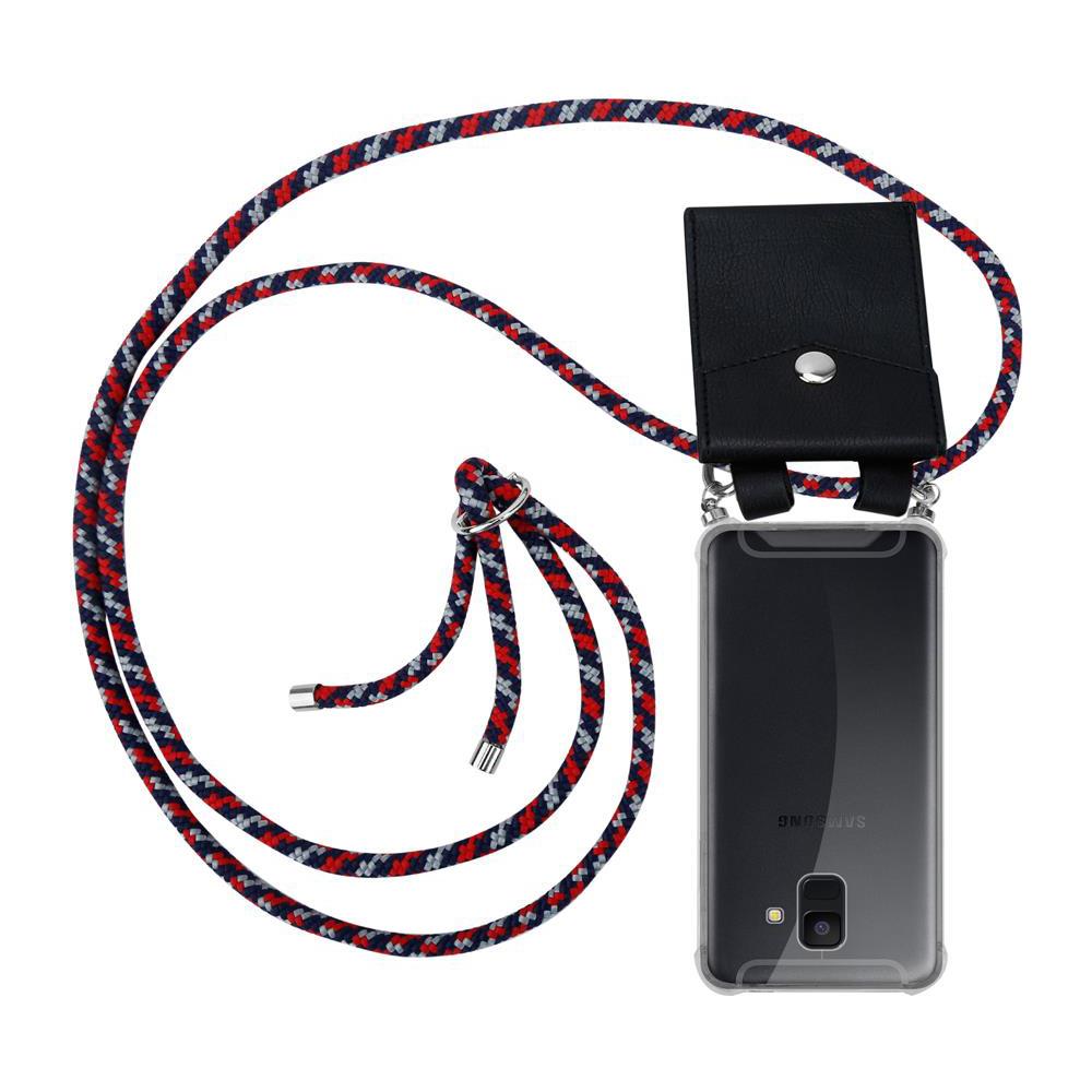 Catena Di Telefoni Cellulari Compatibile Con Samsung Galaxy A6 2018 In Rosso Blu Bianco - Coperchio Protettivo In Silicone Con Anelli D'argento, Cinturino In Corda E Custodia Staccabile - Foto 1