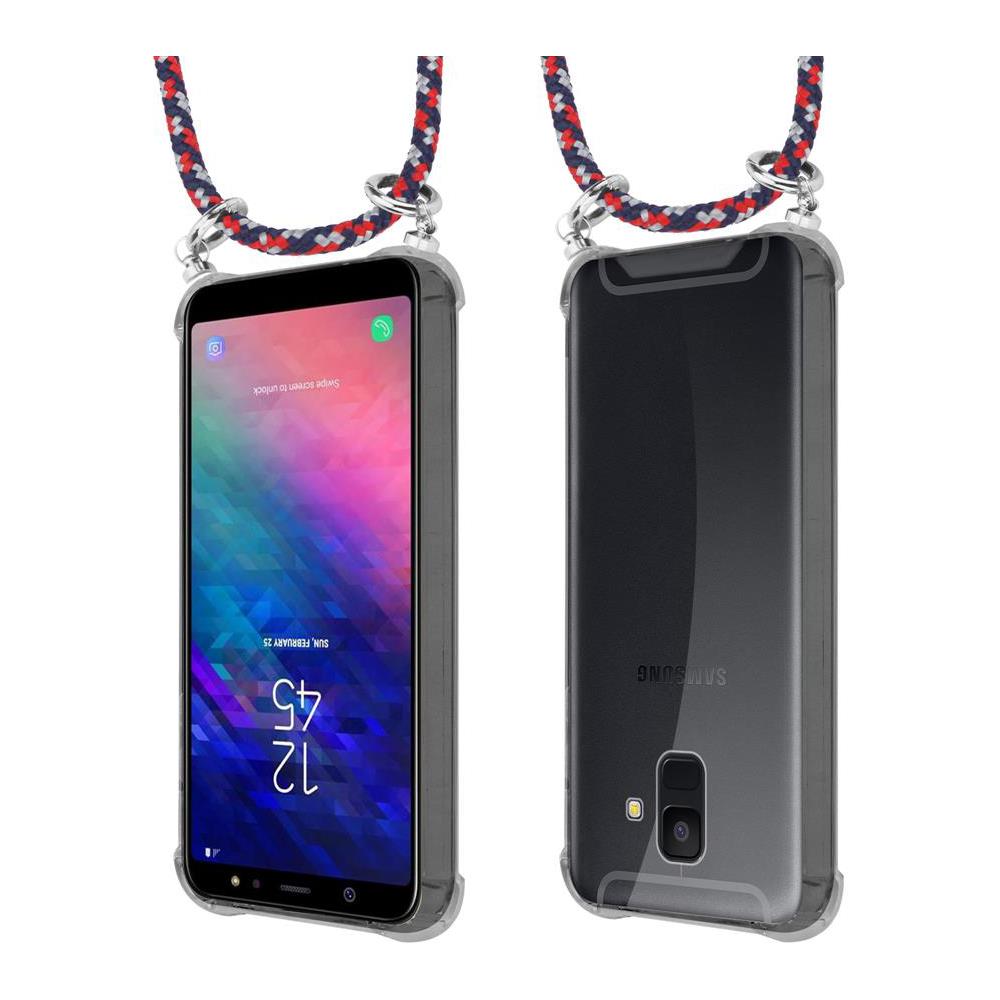 Catena Di Telefoni Cellulari Compatibile Con Samsung Galaxy A6 2018 In Rosso Blu Bianco - Coperchio Protettivo In Silicone Con Anelli D'argento, Cinturino In Corda E Custodia Staccabile - Foto 8