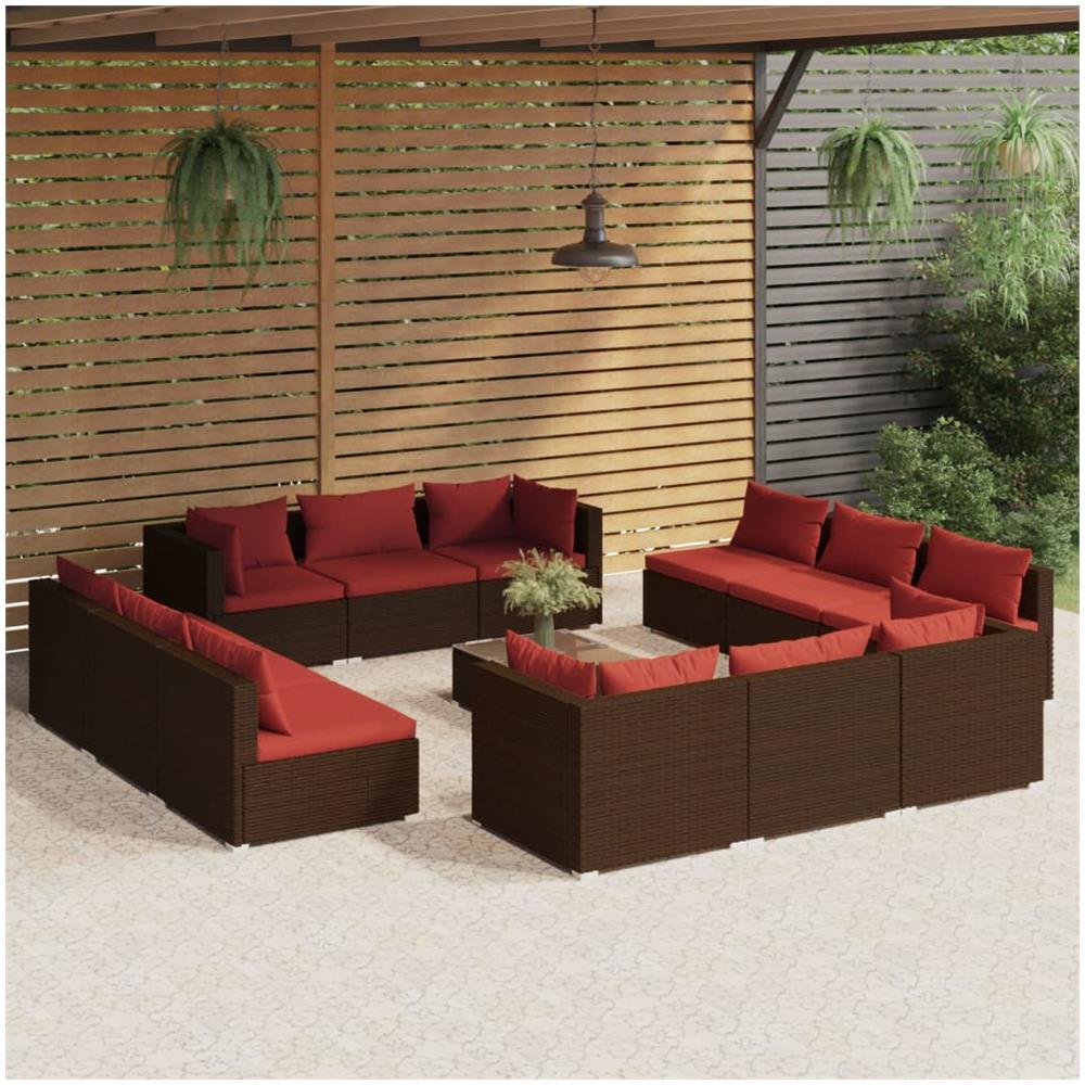 Set Divani Da Giardino 13 Pz Con Cuscini In Polyrattan Marrone - Foto 1