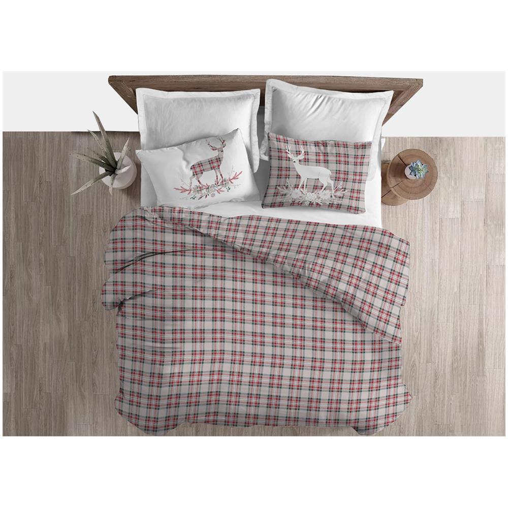 Copripiumino Sacco Piumone Cotone Flanella Pensieri Delicati Dis. Tartan Cervo Matrimoniale Rosso - Foto 1