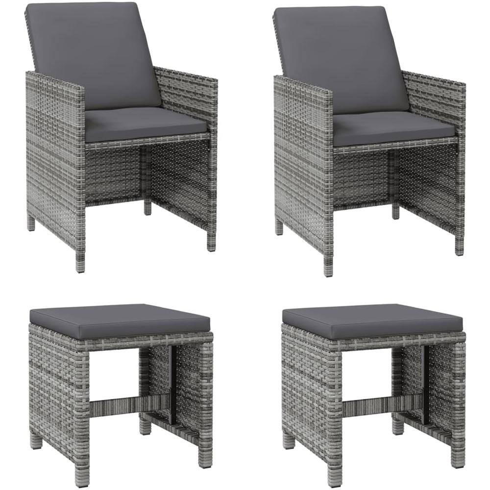 Set Sedie Da Giardino Con Poggiapiedi 4 Pz In Polyrattan Grigio - Foto 2