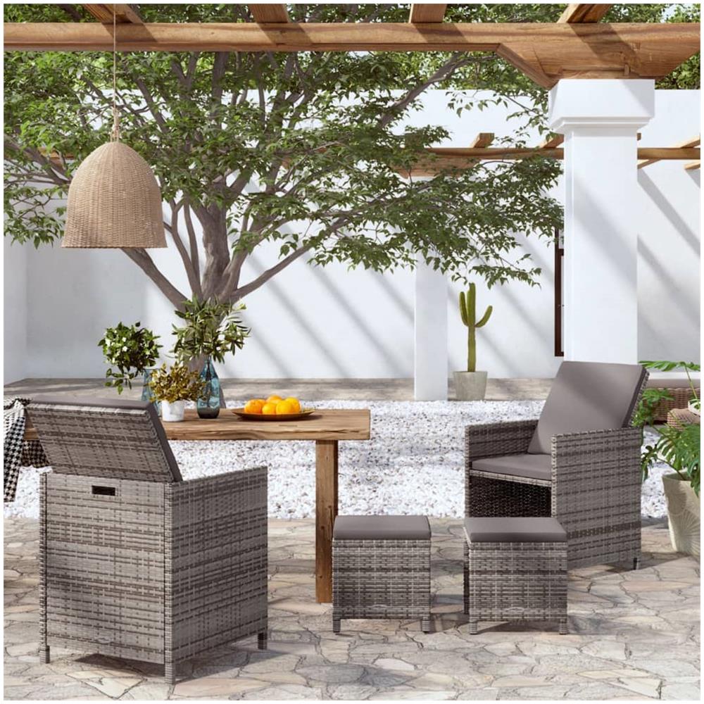 Set Sedie Da Giardino Con Poggiapiedi 4 Pz In Polyrattan Grigio - Foto 1