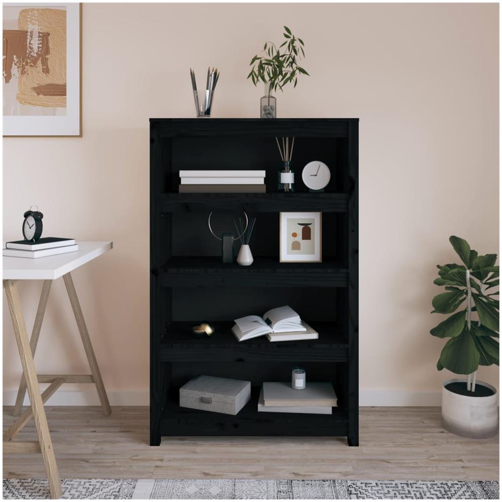 Libreria Nera 80x35x126 Cm In Legno Massello Di Pino - Foto 1