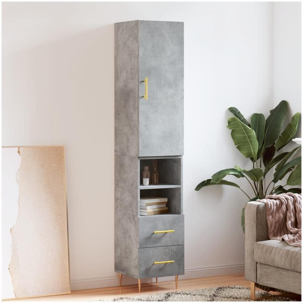 Credenza Grigio Cemento 34,5x34x180 Cm In Legno Multistrato - Foto 1
