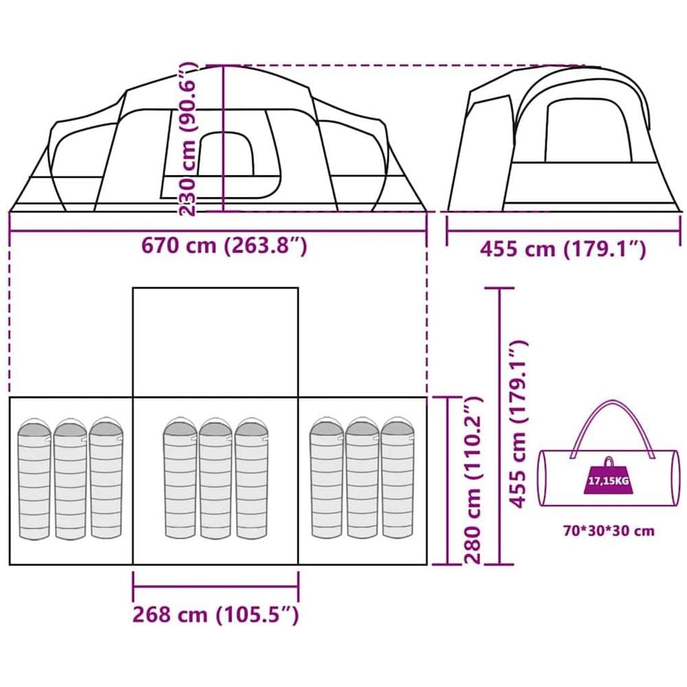 Tenda da Campeggio con Portico Cupola 9Persone Blu Impermeabile - Foto 10
