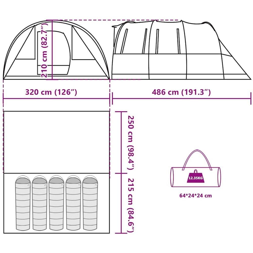 Tenda da Campeggio a Tunnel per 5 Persone Blu Impermeabile - Foto 10